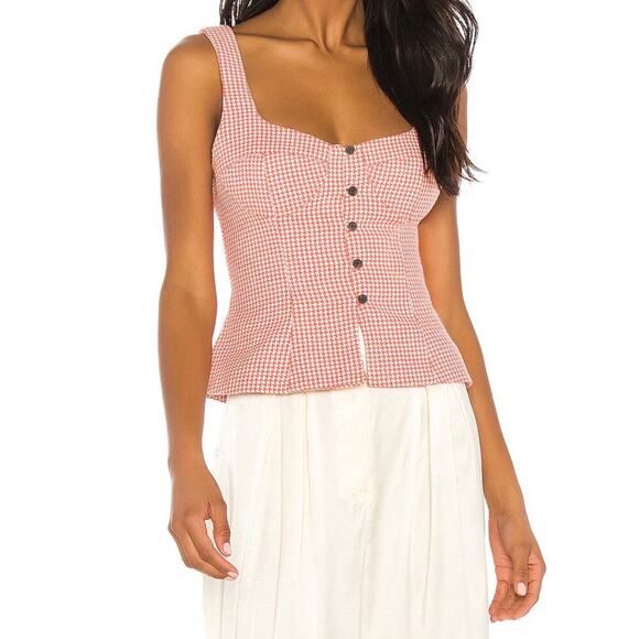 Mara Hoffman Corset Tank Top Sleeveless Lola Coral Houndstooth Size 4 Small - Picture 1 of 7